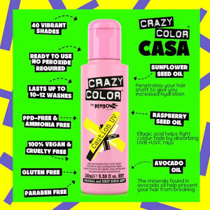 Crazy Color - Go Neon Caution UV Semi-Permanent Hair Color (Yellow) Fluoresce 100ml