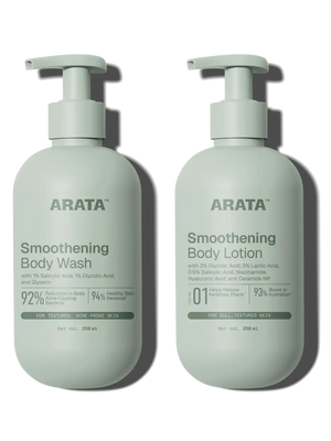 Arata - Exfoliating Smoothening Body Wash & Body Lotion Duo 2 x 250ml – front of pack