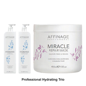 Affinage - Professional Hydrating Shampoo, Conditioner & Repair Mask Trio Bundle – bundle contents: Professional Hydrating Shampoo 375ml, Professional Hydrating Conditioner 375ml, Professional Miracle Hydration Treatment Repair Mask 450ml