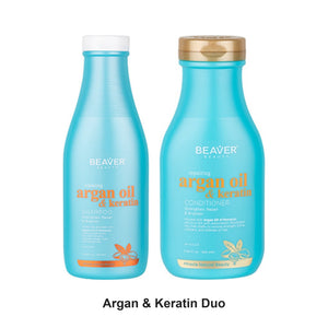 Beaver - Argan & Keratin Shampoo & Conditioner Duo 730ml Bundle – bundle contents: Argan & Keratin Shampoo 730ml, Argan & Keratin Conditioner 730ml