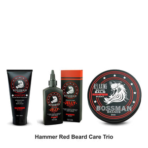 Bossman - Hammer Red Beard Care Trio Bundle (Conditioner, Jelly & Balm) – bundle contents: Fortify Intense Beard Conditioner Hammer Red 4oz, Beard Jelly Hammer Red 4oz, Beard Balm Hammer Red 2oz
