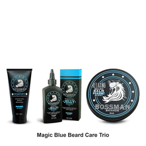 Bossman - Magic Blue Beard Care Trio Bundle (Conditioner, Jelly & Balm) – bundle contents: Fortify Intense Beard Conditioner Magic Blue 180ml, Beard Jelly Magic Blue 4oz, Beard Balm Magic Blue (Softening Beard Balm) 2oz
