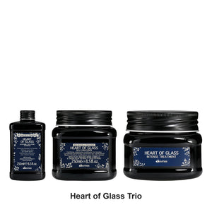 Davines - Heart of Glass Shampoo, Conditioner & Treatment Trio Bundle – bundle contents: Heart of Glass Silkening Shampoo 250ml, Heart of Glass Rich Conditioner 250ml, Heart of Glass Intense Treatment 150ml
