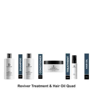 De Fabulous - Reviver Shampoo, Conditioner, Treatment & Hair Oil Quad Bundle – bundle contents: Reviver Hair Repair Shampoo 250ml, Reviver Hair Repair Conditioner 250ml, Hair Repair Treatment 250ml, Reviver Hair Oil 50ml