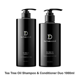 De Fabulous - Tea Tree Oil Shampoo & Conditioner Duo 1000ml Bundle – bundle contents: Tea Tree Oil Shampoo 1000ml, Tea Tree Oil Conditioner 1000ml