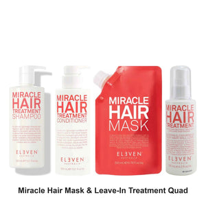 Eleven Australia - Miracle Hair Shampoo, Conditioner, Mask & Leave-In Treatment Quad Bundle – bundle contents: Miracle Hair Treatment Shampoo 300ml, Miracle Hair Treatment Conditioner 300ml, Miracle Hair Mask 200ml, Miracle Hair Treatment 125ml