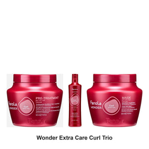 Fanola - Wonder Extra Care Curl Shampoo, Mask & Pre-Treatment Trio Bundle – bundle contents: Wonder Extra Care Curl Pre-Treatment 500ml, Wonder Extra Care Curl Shampoo 350ml, Wonder Extra Care Curl Mask 500ml