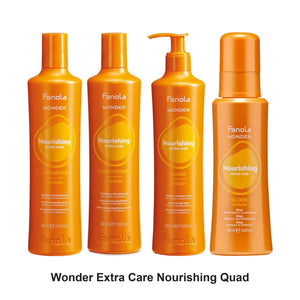 Fanola - Wonder Extra Care Nourishing Shampoo, Conditioner, Mask & Elixir Quad Bundle – bundle contents: Wonder Extra Care Nourishing Shampoo 350ml, Wonder Extra Care Nourishing Conditioner 350ml, Wonder Extra Care Nourishing Mask 350ml, Wonder Extra Care Nourishing Elixir 100ml
