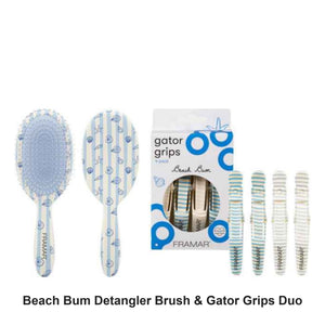 Framar - Beach Bum Detangler Brush & Gator Grips Duo Bundle – bundle contents: Detangler Brush - Beach Bum, Gator Grips - Beach Bum