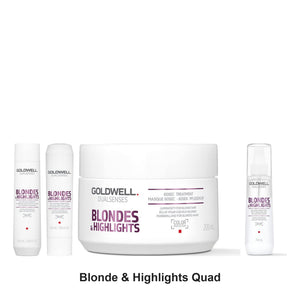 Goldwell - Blonde & Highlights Shampoo, Conditioner, Treatment & Serum Spray Quad Bundle – bundle contents: Blonde & Highlights Anti-Yellow Shampoo 300ml, Blonde & Highlights Anti-Yellow Conditioner 300ml, Blonde & Highlights 60sec Treatment 200ml, Blonde & Highlights Brilliance Serum Spray 150ml