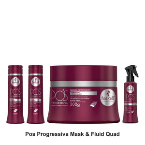 Haskell - Pos Progressiva Shampoo, Conditioner, Mask & Fluid Quad Bundle – bundle contents: Pos Progressiva (After Straightening) Shampoo 300ml, Pos Progressiva (After Straightening) Conditioner 300ml, Pos Progressiva (After Straightening) Mask 300g, Pos Progressiva (After Straightening) Fluid 120ml