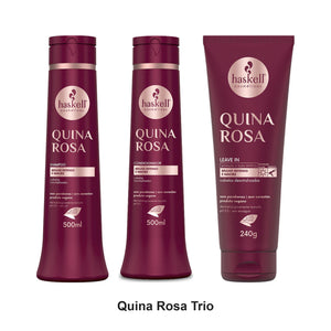 Haskell - Quina Rosa Shampoo, Conditioner & Leave In Trio Bundle – bundle contents: Quina Rosa (Pink Cinchona) Shampoo 500ml, Quina Rosa (Pink Cinchona) Conditioner 500ml, Quina Rosa (Pink Cinchona) Leave In 240g