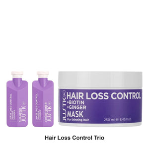 JustK - Hair Loss Control Shampoo, Conditioner & Mask Trio Bundle – bundle contents: Hair Loss Control Biotin & Ginger Shampoo 300ml, Hair Loss Control Biotin & Ginger Conditioner 300ml, Hair Loss Control Biotin & Ginger Mask 250ml