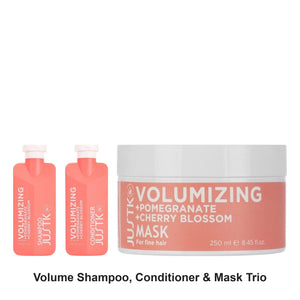 JustK - Volume Shampoo, Conditioner & Mask Trio Bundle – bundle contents: Volume Pomegranate & Cherry Blossom Shampoo 300ml, Volume Pomegranate & Cherry Blossom Conditioner 300ml, Volume Pomegranate & Cherry Blossom Mask 250ml