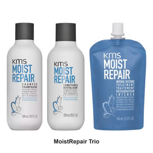 KMS - MoistRepair Shampoo, Conditioner & Treatment Trio Bundle – bundle contents: MoistRepair Shampoo 300ml, MoistRepair Conditioner 250ml, MoistRepair Intense Restore Treatment 100ml