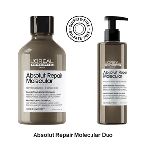 L'Oreal Professionnel - Absolut Repair Molecular Shampoo & Rinse-Off Serum Duo Bundle – bundle contents: Absolut Repair Molecular Shampoo 300ml, Absolut Repair Molecular Rinse-off Serum 250ml