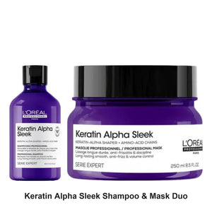 L'Oreal Professionnel - Keratin Alpha Sleek Shampoo & Mask Duo Bundle – bundle contents: Keratin Alpha Sleek Shampoo 300ml, Keratin Alpha Sleek Mask 250ml