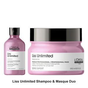 L'Oreal Professionnel - Liss Unlimited Shampoo & Masque Duo Bundle – bundle contents: Liss Unlimited Shampoo 300ml, Liss Unlimited Masque 250ml