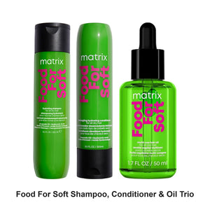 Matrix - Food For Soft Shampoo, Conditioner & Oil Trio Bundle – bundle contents: Food For Soft Shampoo 300ml, Food For Soft Conditioner 300ml, Food For Soft Oil 50ml