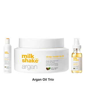 Milk Shake - Argan Oil Shampoo, Deep Treatment & Argan Oil Trio Bundle – bundle contents: Argan Oil Shampoo 300ml, Argan Oil Deep Treatment 200ml, Argan Oil 50ml