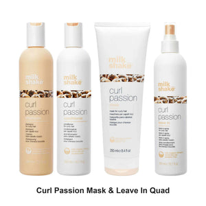 Milk Shake - Curl Passion Shampoo, Conditioner, Mask & Leave In Quad Bundle – bundle contents: Curl Passion Shampoo 300ml, Curl Passion Conditioner 300ml, Curl Passion Mask 250ml, Curl Passion Leave In Conditioner 300ml