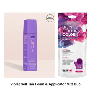 Mine Tan - Violet Self Tan Foam & Applicator Mitt Duo Bundle – bundle contents: Violet Self Tan Foam 200ml, Bronze On Applicator Mitt