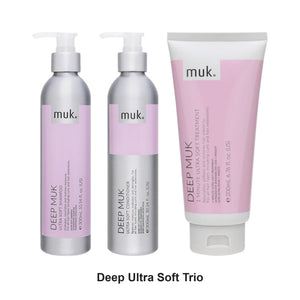 Muk Hair - Deep Ultra Soft Shampoo, Conditioner & 1 Minute Treatment Trio Bundle – bundle contents: Deep Ultra Soft Shampoo 300ml, Deep Ultra Soft Conditioner 300ml, Deep 1 Minute Treatment 200ml