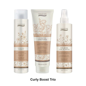 Natural Look - Curly Boost Shampoo, Conditioner & Curl Activator Trio Bundle – bundle contents: Curly Boost Hydrating Shampoo 375ml, Curly Boost Hydrating Conditioner 300ml, Curly Boost Hyaluronic Curl Activator 250ml