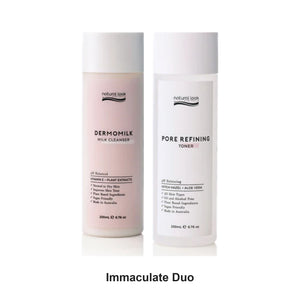 Natural Look - Immaculate Dermomilk Cleanser & Pore Refining Toner Duo Bundle – bundle contents: Immaculate Dermomilk Daily Cleanser 200ml, Immaculate Pore Refining Toner 200ml