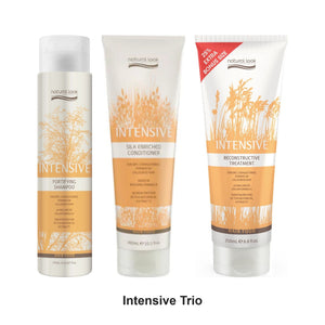 Natural Look - Intensive Shampoo, Conditioner & Reconstructive Treatment Trio Bundle – bundle contents: Intensive Fortifying Shampoo 375ml, Intensive Silk Enriched Conditioner 375ml, Intensive Reconstructive Treatment 200ml