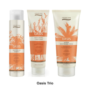Natural Look - Oasis Shampoo, Conditioner & pH Moisturising Cream Trio Bundle – bundle contents: Oasis Moisturising Shampoo 375ml, Oasis Moisturising Conditioner 300ml, Oasis pH Hair Moisturising Cream 200ml