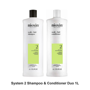 Nioxin Professional - System 2 Shampoo & Conditioner Duo 1L Bundle – bundle contents: Nioxin Professional Scalp + Hair Thickening System 2 Shampoo 1L, Nioxin Professional Scalp + Hair Thickening System 2 Conditioner 1L