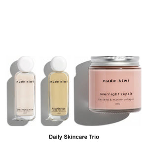Nude Kiwi - Daily Skincare Trio Bundle (Cleansing Milk, Brightening Day Cream & Overnight Repair) – bundle contents: Cleansing Milk 100g, Brightening Day Cream 100g, Overnight Repair 100g