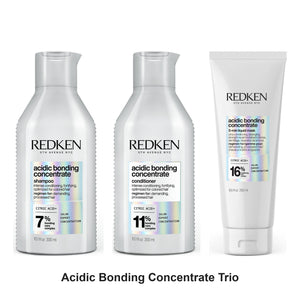 Redken - Acidic Bonding Concentrate Shampoo, Conditioner & Liquid Mask Trio Bundle – bundle contents: Acidic Bonding Concentrate Shampoo 300ml, Acidic Bonding Concentrate Conditioner 300ml, Acidic Bonding Concentrate 5 Min Liquid Mask 250ml