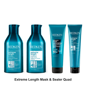 Redken - Extreme Length Shampoo, Conditioner, Mask & Sealer Quad Bundle – bundle contents: Extreme Length Shampoo 300ml, Extreme Length Conditioner 300ml, Extreme Length Triple Action Mask 250ml, Extreme Length Sealer Leave-In Treatment 150ml