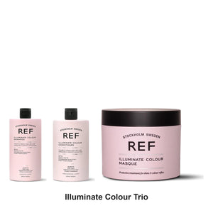 REF Stockholm - Illuminate Colour Shampoo, Conditioner & Masque Trio Bundle – bundle contents: Ref Stockholm sweden - Illuminate Colour Shampoo 285ml, Ref Stockholm sweden - Illuminate Colour Conditioner 245ml, Ref Stockholm sweden - Illuminate Colour Masque 250ml