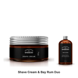 Traditional Barbers - Shave Cream & Bay Rum Duo Bundle – bundle contents: Shave Cream 200g, Bay Rum 250ml