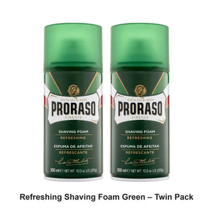 Proraso - Refreshing Shaving Foam Green – Twin Pack (2 x 300ml) – bundle contents: 2 x Proraso - Refreshing Shaving Foam Green 300ml