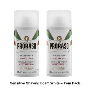 Proraso - Sensitive Shaving Foam White – Twin Pack (2 x 300ml) – bundle contents: 2 x Proraso - Sensitive Shaving Foam White 300ml