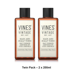 Vines Vintage - American Bay Rum Hair & Scalp Tonic – Twin Pack (2 x 200ml) – bundle contents: 2 x Vines Vintage - American Bay Rum Hair & Scalp Tonic 200ml