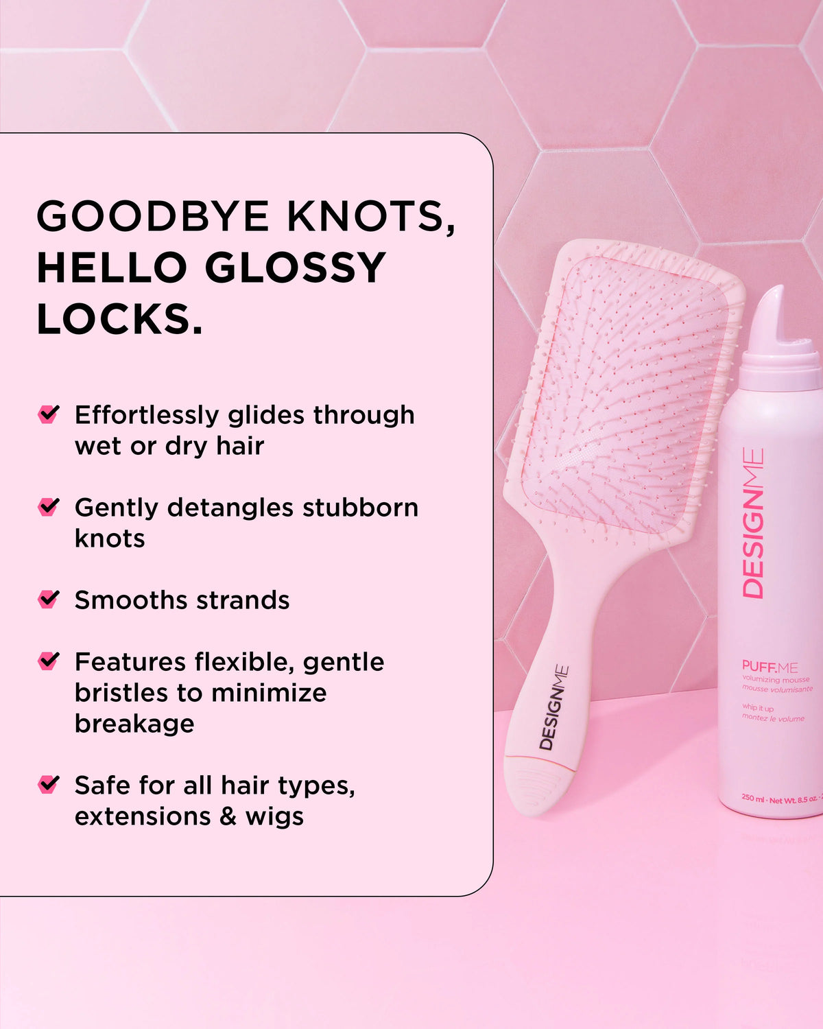DesignMe Paddle Hair Brush Pink - image 2