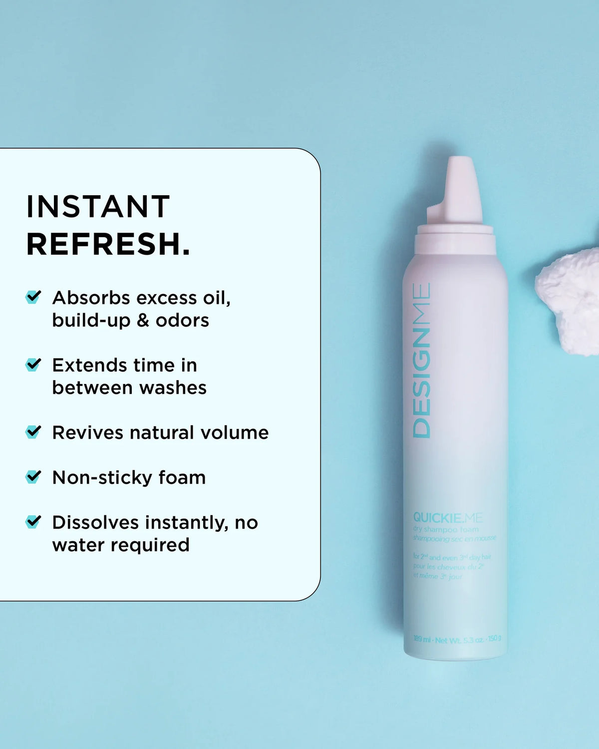 DesignMe Quickie Me Dry Shampoo Foam Everyday 189ml - image 2