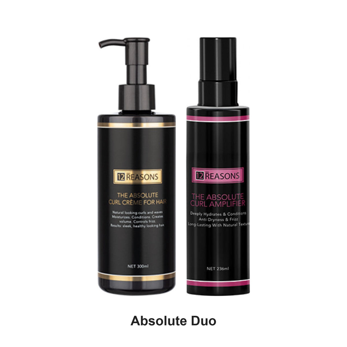 12 Reasons - Absolute Curl Cream & Curl Amplifier Styling Duo Bundle – bundle contents: Absolute Curl Cream (Med/Coarse Hair) 300ml, Absolute Curl Amplifier 236ml