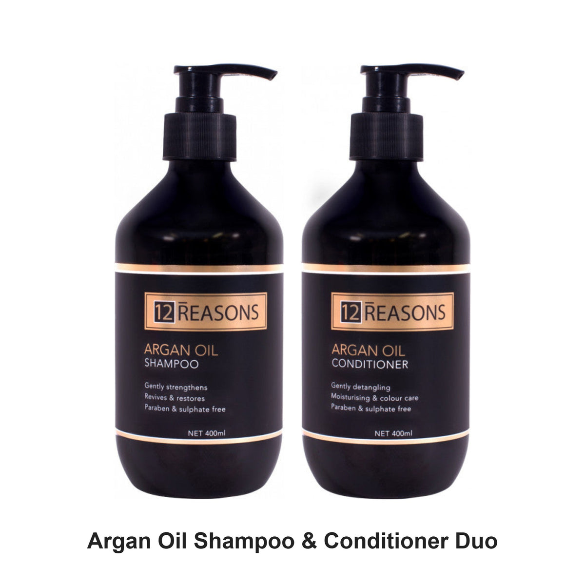12 Reasons - Argan Oil Shampoo & Conditioner Duo Bundle – bundle contents: Argan Oil Shampoo 400ml, Argan Oil Conditioner 400ml
