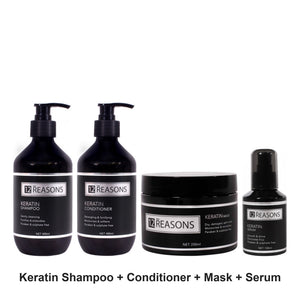 12 Reasons - Keratin Shampoo, Conditioner, Mask & Serum Quad Bundle – bundle contents: Keratin Shampoo 400ml, Keratin Conditioner 400ml, Keratin Mask 250ml, Keratin Serum 100ml
