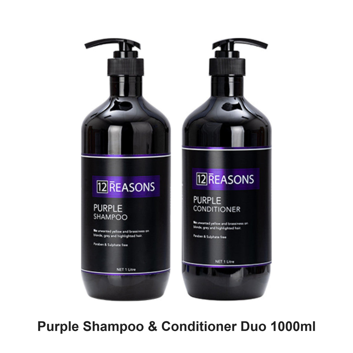 12 Reasons - Purple Shampoo & Conditioner Duo 1000ml Bundle – bundle contents: Purple Shampoo 1000ml, Purple Conditioner 1000ml