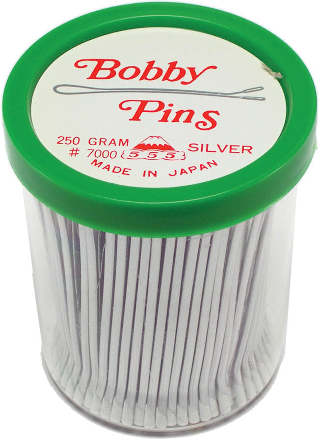 555 - Jumbo Flat Bobby Pins Silver 73mm 200g Drum – front of pack