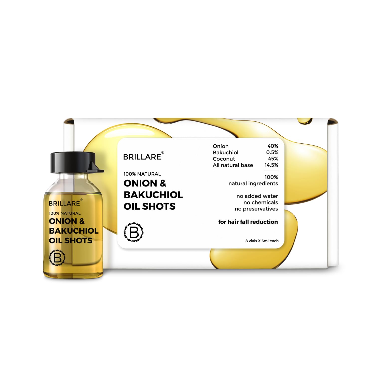 Brillare - Onion & Bakuchiol Oil Shots For Hair Fall Reduction 6ml X 8