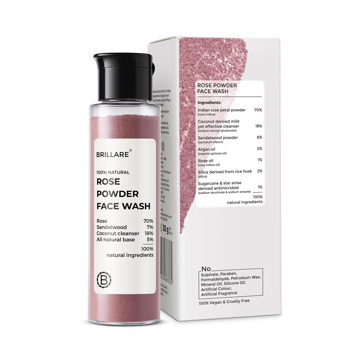 Brillare - Rose Powder Face Wash For Youthful Skin 30g