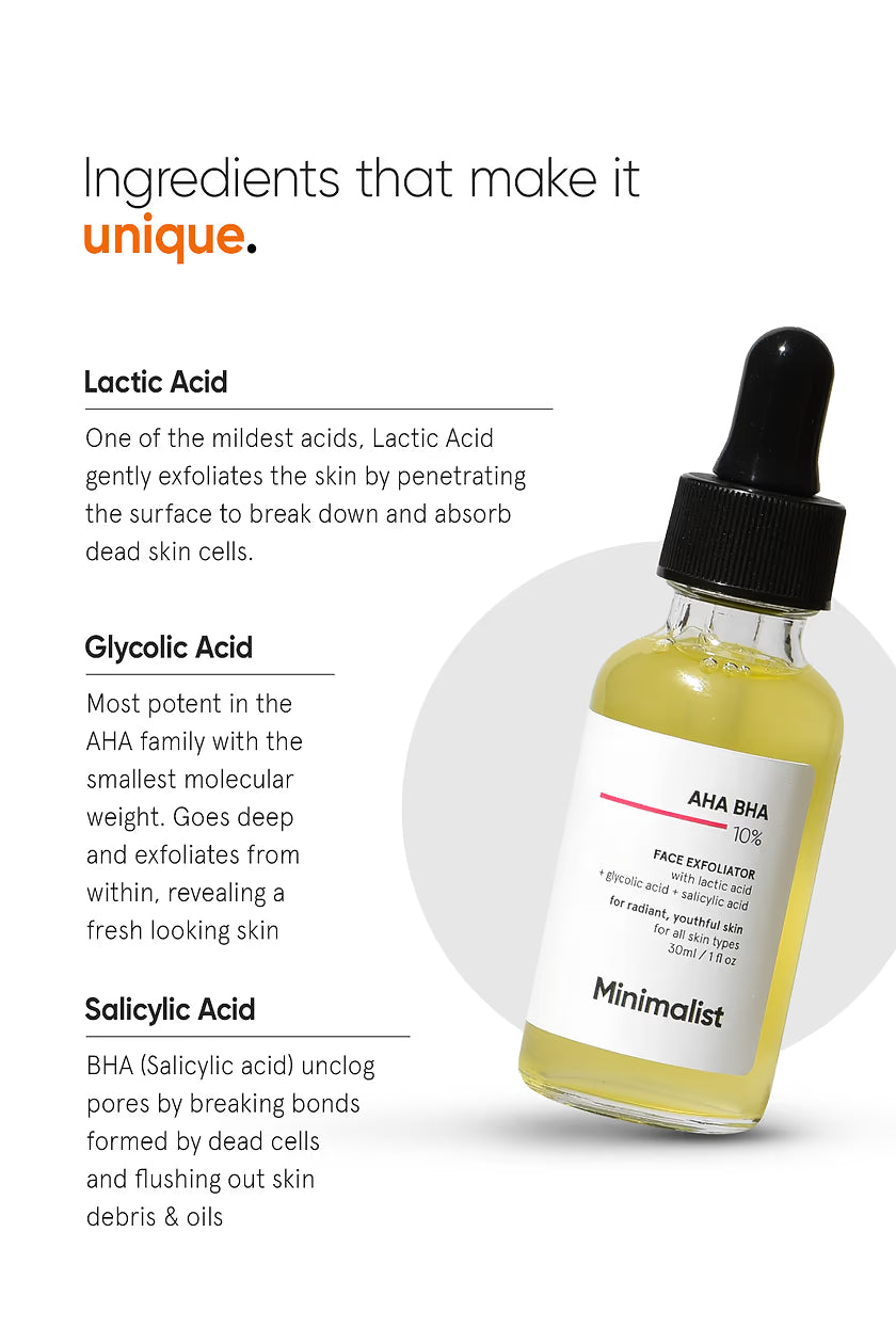 Minimilist - AHA BHA 10% Face Exfoliator 30ml - Zilion